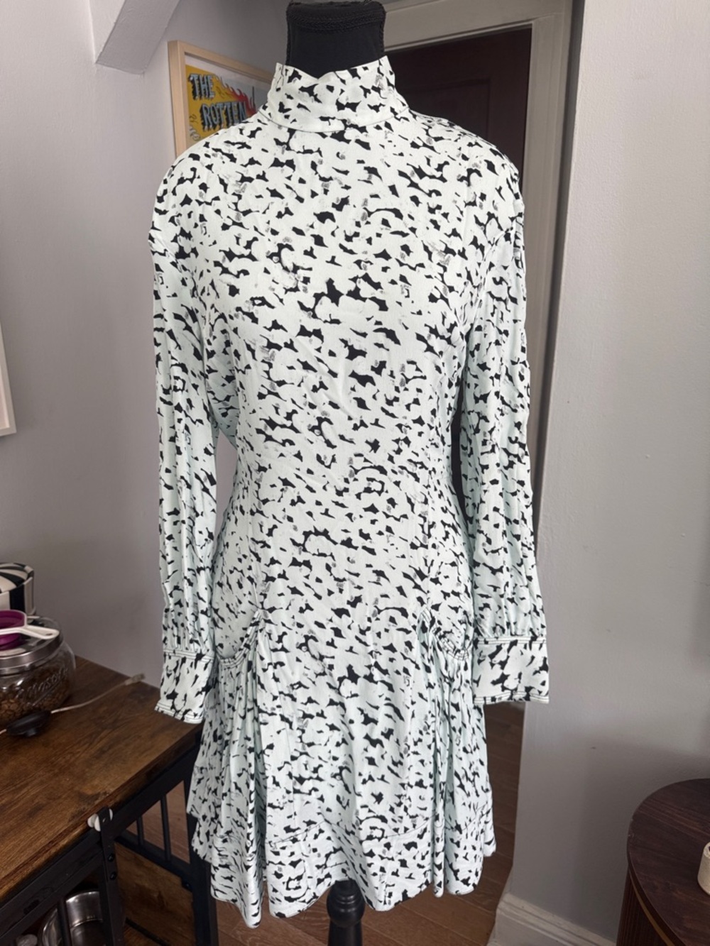 Proenza Schouler Black and White Abstract Print Long Sleeve Dress